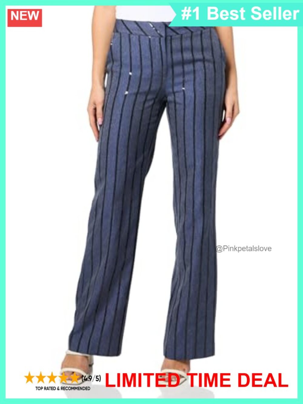 Mid Rise Straight Leg Striped Casual Pants Flat Front Zipper Travel